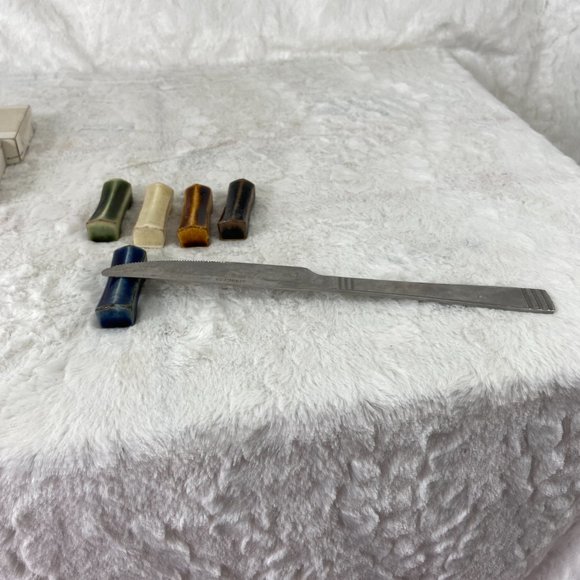 Vintage Ceramic Pottery Knife Rest Set of 5 Multi Color 1950's - Picture 5 of 10
